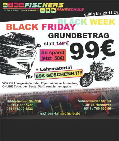 Black Week Führerschein Preise Angebot in Hannover